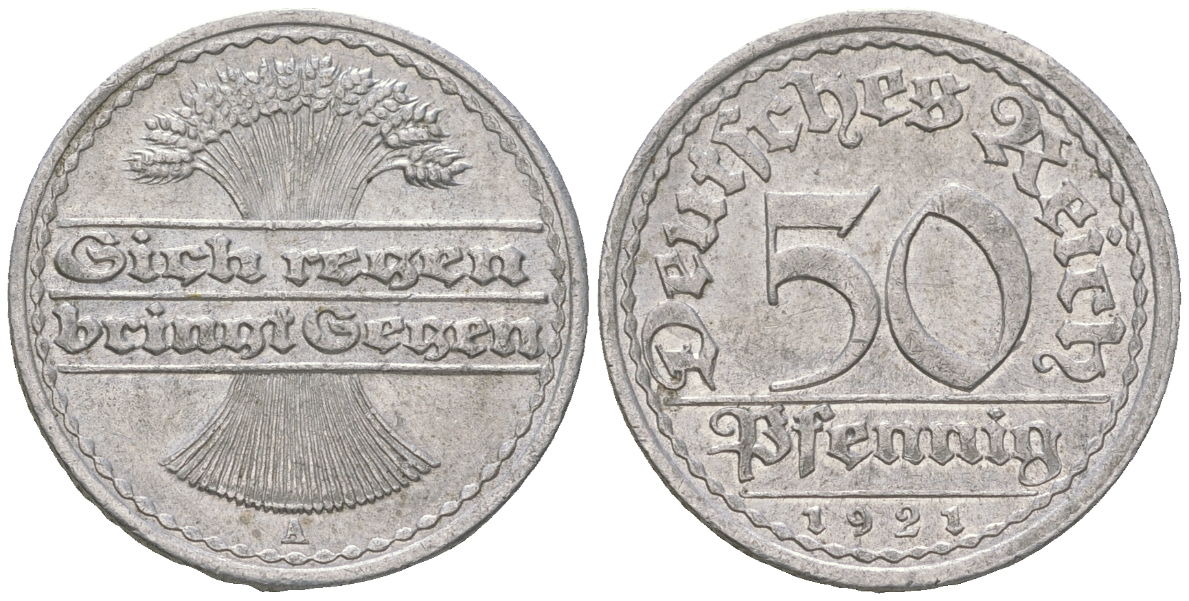 Германия 50 пфеннигов 1921 A KM 27, J.301, Weege 10 алюминий 60-354