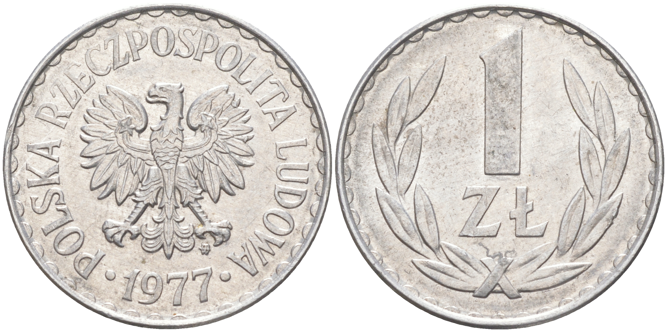 ПОЛЬША 1 ЗЛОТЫЙ 1977 MW KM 49.1 алюминий UNC 106-532