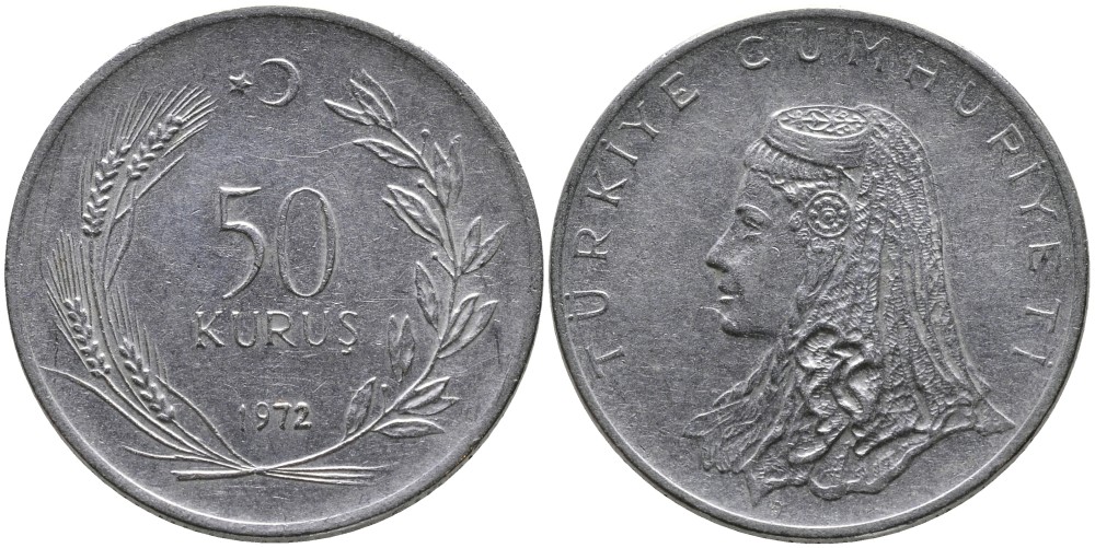 Турция 50 курушей 1972 Анатолийская невеста KM 899 нержавеющая сталь 4541-755