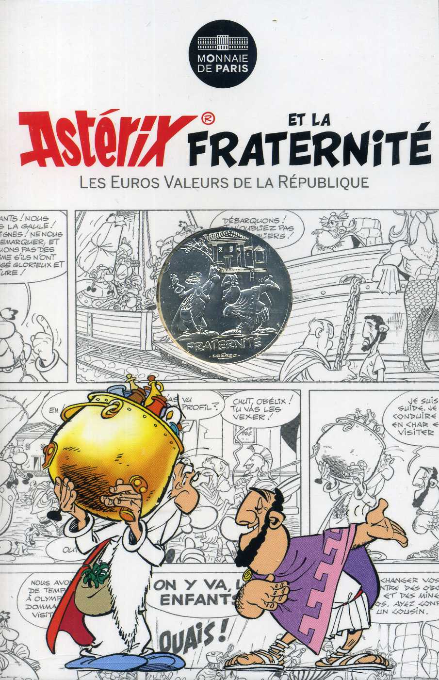 Франция 10 евро 2015 серия Астерикс и свобода, Панорамикс (Panoramix) и грек, в оригинальном буклете KM NEW серебро UNC 1-4-3-18
