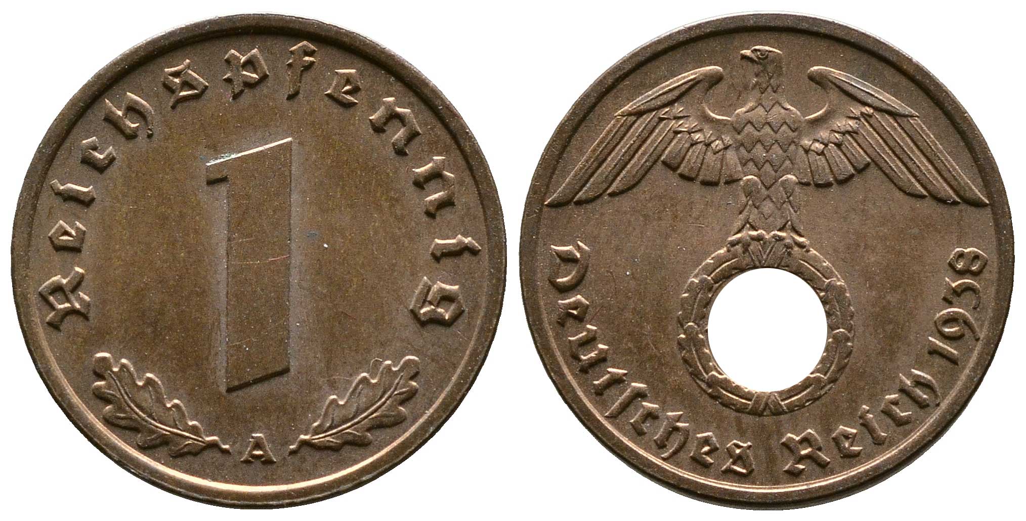 Германия 1 рейхспфенниг 1938 A KM 89, J. 361 бронза    220-313