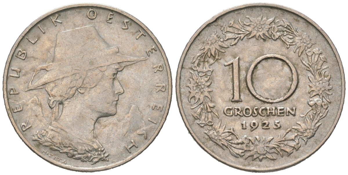 Австрия 10 грошей 1925 KM 2838 медно-никель 210-537