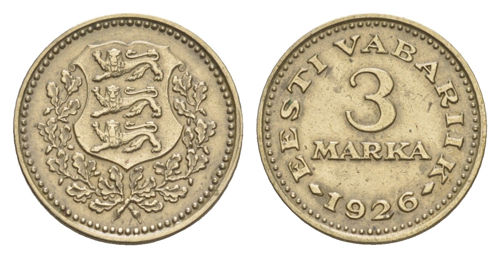 Эстония 3 марки 1926 год-тип KM 6 никель латунь 00-902-26