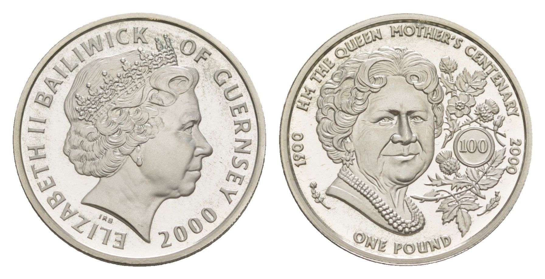 Гернси 1 фунт 2000 100 лет со дня рождения Королевы Матери KM 99 серебро PROOF 1521-1045