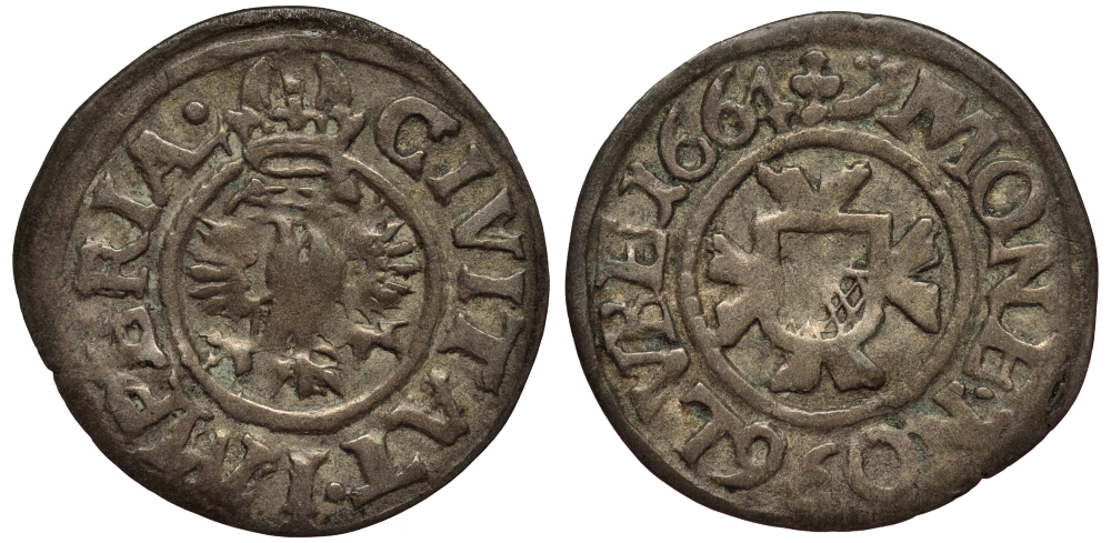 Любек зехлинг (6 пфеннигов) 1664 Behrens 457 серебро 1520-112