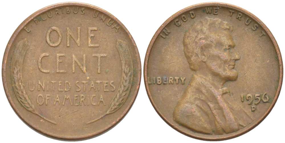 США 1 ЦЕНТ 1956 D, ЛИНКОЛЬН KM А132 медь цинк 218-661