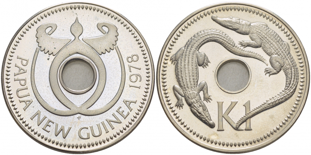 Папуа-Новая Гвинея 1 кина 1978 крокодилы KM 6 медно-никель UNC 00-00