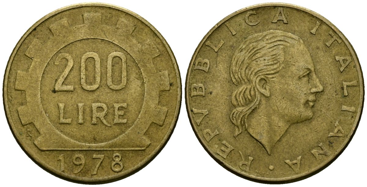 Италия 200 лир 1978 R, шестерня KM 105 алюминиевая бронза 4138-626