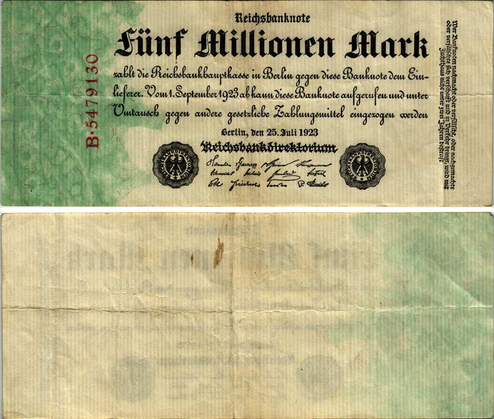 Германия 5000000 марок 1923 25 июля 1923, 5 миллионов марок Pick 95, Ros 94  бумага 7183-58-3