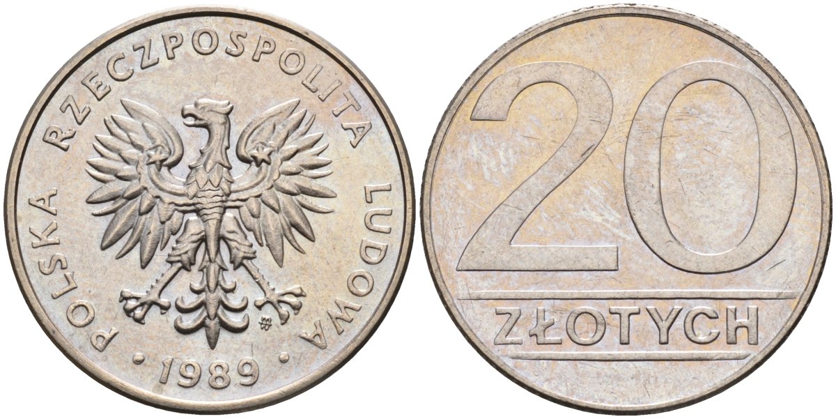 Польша 20 злотых 1989 MW, Народная Республика KM 153.2, Parchimowicz 255a медно-никель 69-641