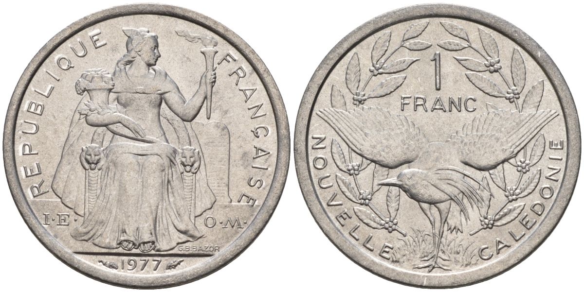 Французская Новая Каледония 1 франк 1977 KM 10 алюминий 4153-647