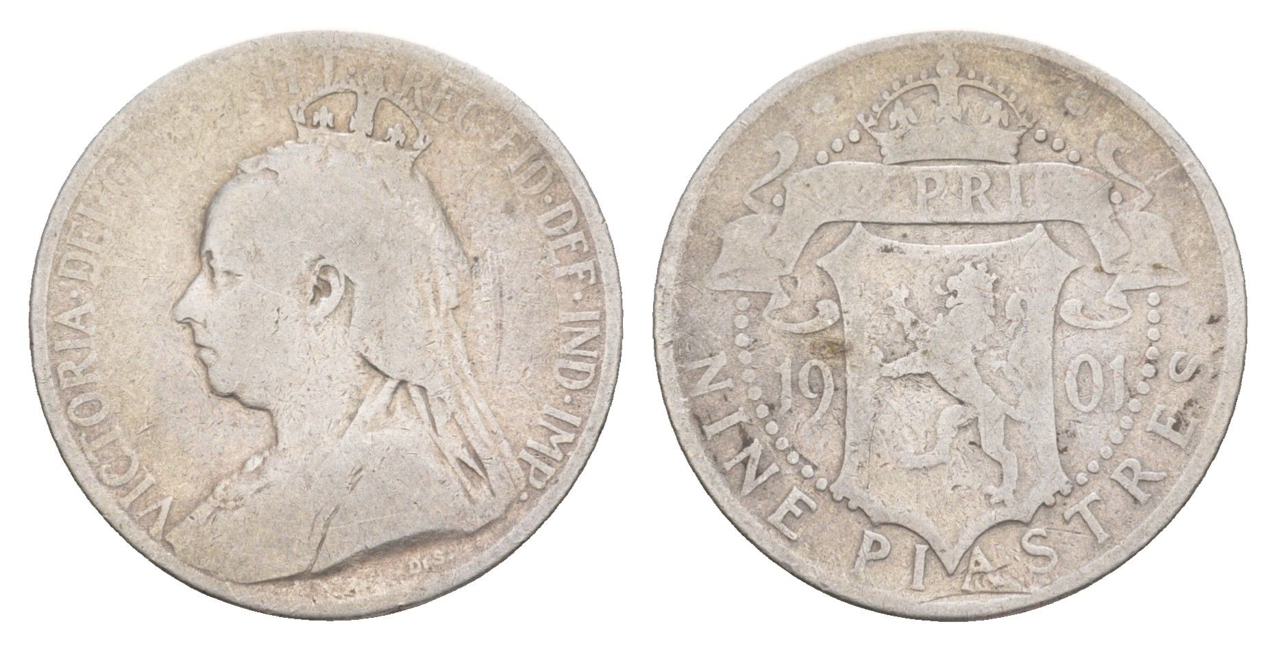 Кипр 9 пиастров 1901 Виктория (1837-1901), год-тип KM 6 серебро 1518-433