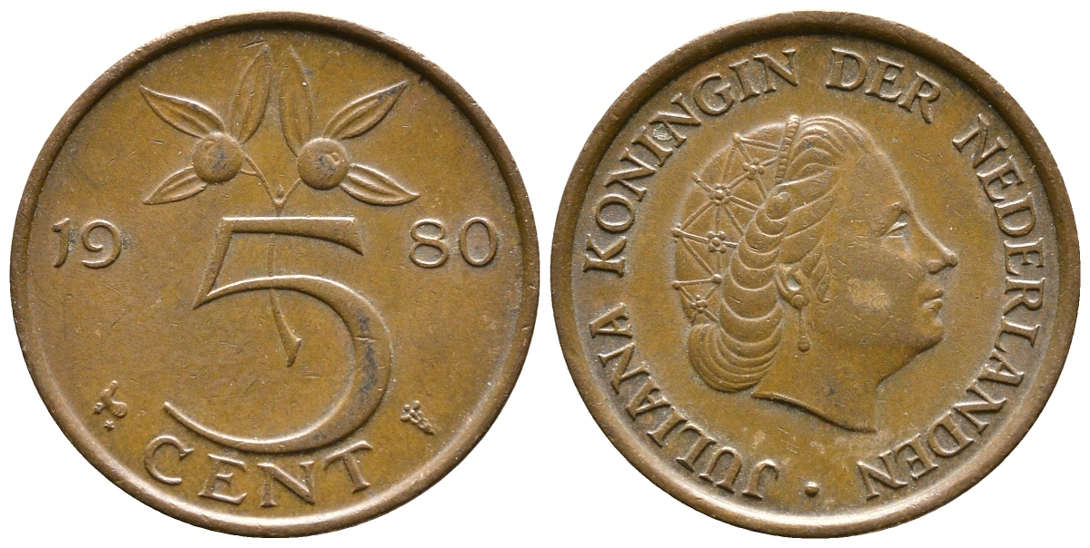 Нидерланды 5 центов 1980 Юлиана (1948-1980) KM 181 бронза 3999-951