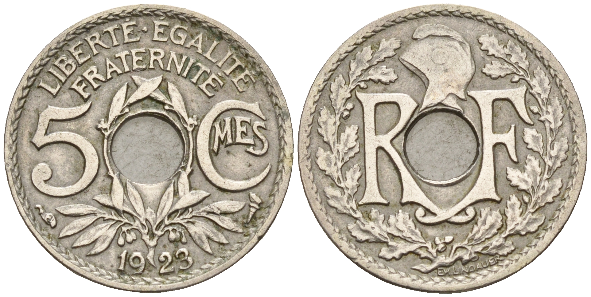 Франция 5 сантимов 1923 тип Линдайе KM 875   медно-никель    4152-1217