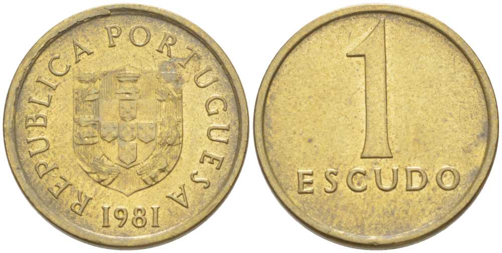 ПОРТУГАЛИЯ 1 ЭСКУДО 1981 KM 614 никель латунь 4516-417