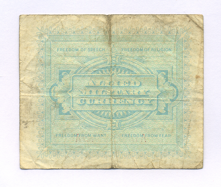 Италия 1 лира 1943 военный выпуск Pick М10а бумага 6300-15-1-1