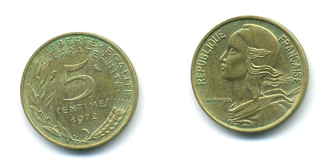 ФРАНЦИЯ 5 САНТИМОВ 1972 ТИП MARIANNE KM 933 медь алюминий никель 84-1534