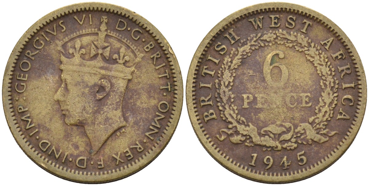 Британская Западная Африка 6 пенсов 1945 Георг VI (1936-1952) KM 22 никель-латунь 4588-711