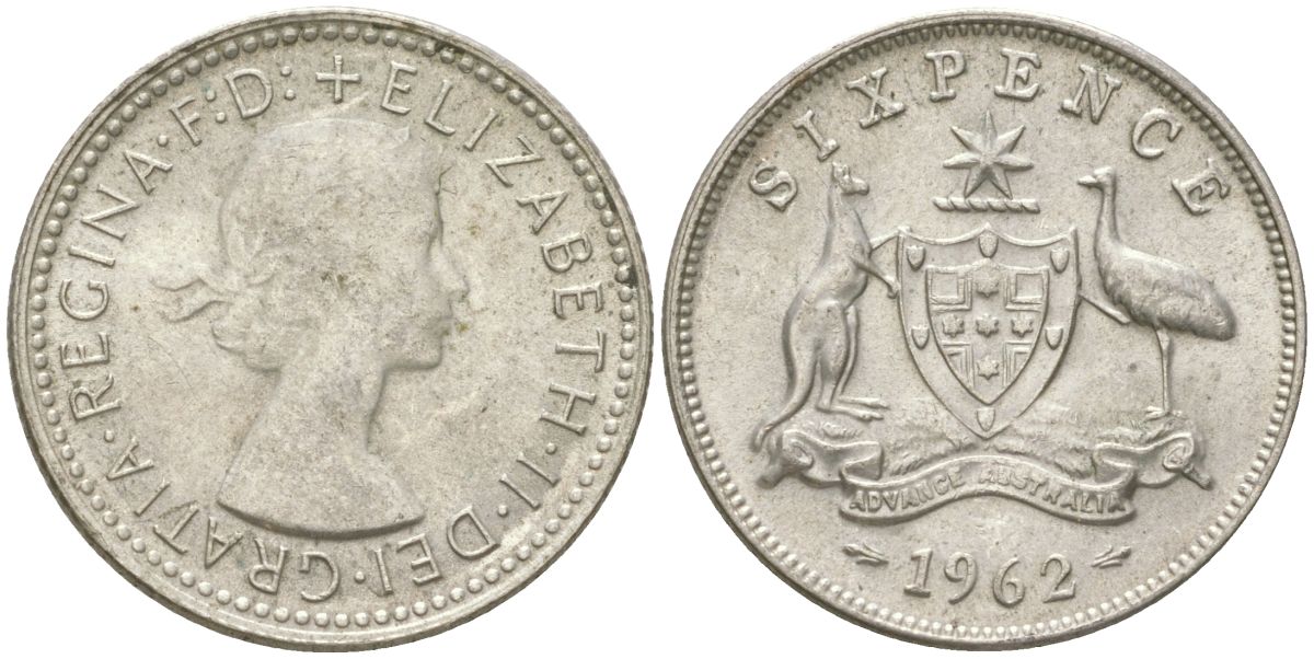Австралия 6 пенсов 1962 Елизавета II (1952-2022) KM 58 серебро 4623-311