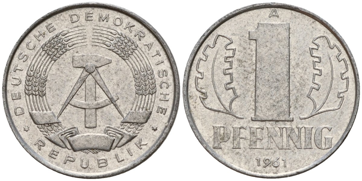 ГДР 1 пфенниг 1961 A KM 8.1 алюминий 39-1119