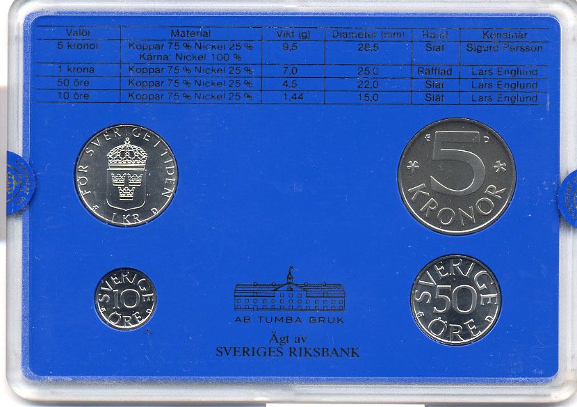 Швеция набор монетного двора из 4 монет 1987 в пластике, Карл XVI Густав (1973- ) KM MS43 UNC 4-3-7-155