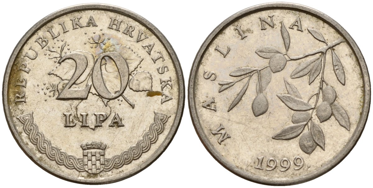 Хорватия 20 лип 1999 олива, легенда на хорватском KM 7 сталь плакированная никелем 4158-646