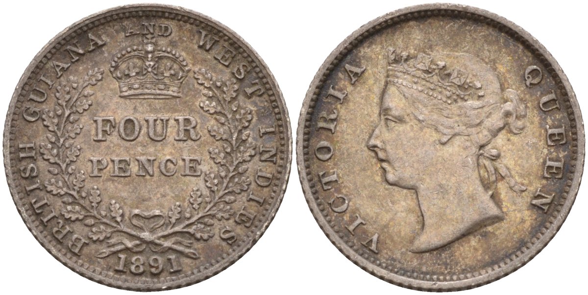 Британская Гвиана и Вест-Индия 4 пенса 1891 Виктория (1837-1901) KM 26 серебро 633-1233
