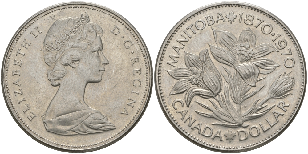 Канада 1 доллар 1970 100 лет со дня присоединения провинции Манитоба (1870-1970) KM 78 никель UNC 97-242