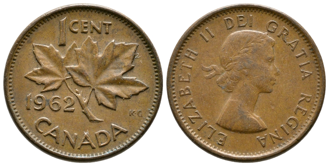 Канада 1 цент 1962 Елизавета II (1952-2022), кленовый лист  KM 49 бронза 46-1336