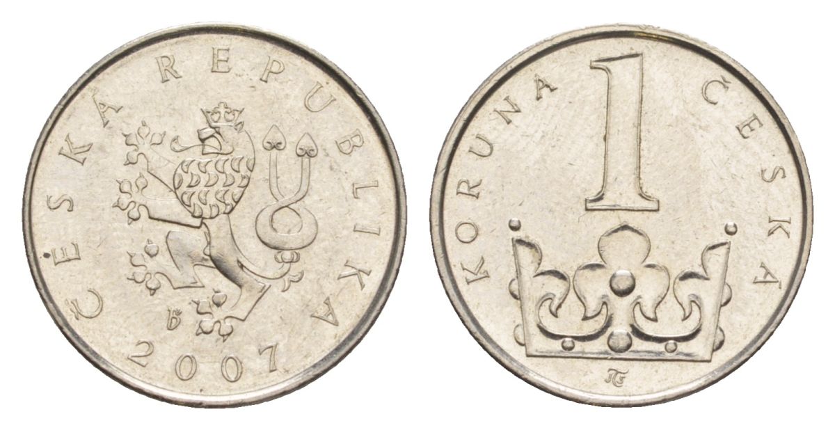 Чехия 1 крона 2007 KM 7 сталь плакированная никелем aUNC 4632-521