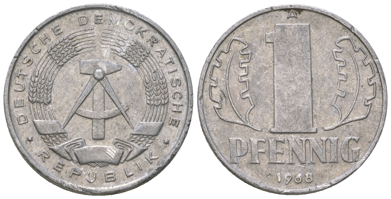 ГДР 1 пфенниг 1968 А КМ 8.1 алюминий 4615-1217