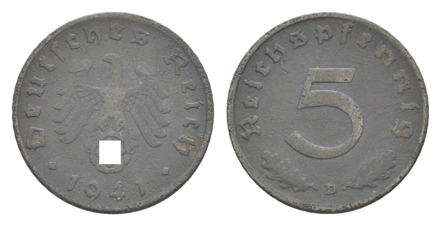 Германия 5 рейхспфеннигов 1941 D KM 100, J. 370 цинк 4647-825