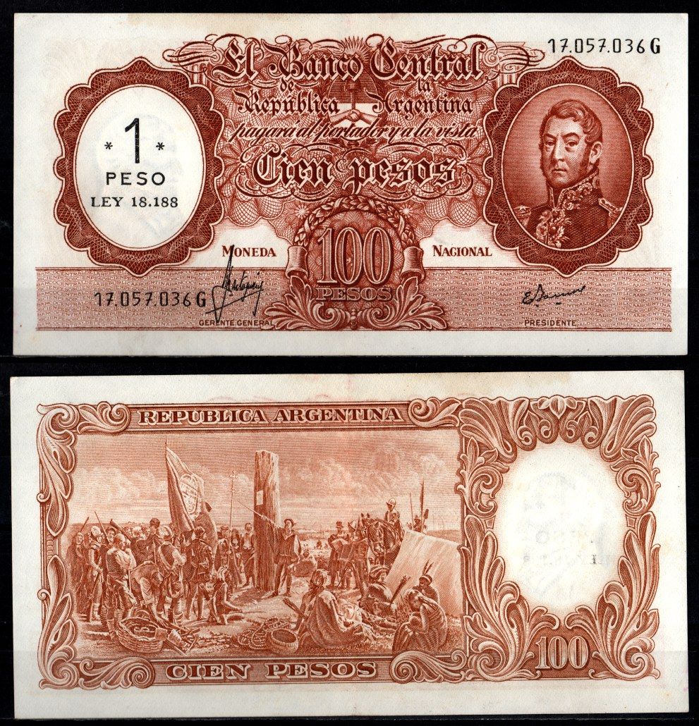 Аргентина 1 песо ND (1969-1971) Pick 282 бумага 7548-72-1-1