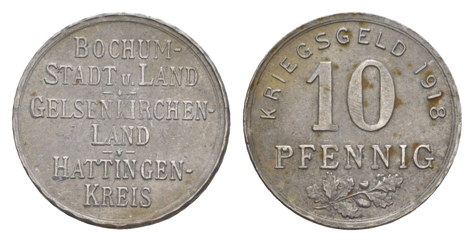 Бохум, Гельзенкирхен, Хаттинген 10 пфеннигов 1918 Funck 49.1, Men05 3022.1, Men18 3860.1 железо 4636-746