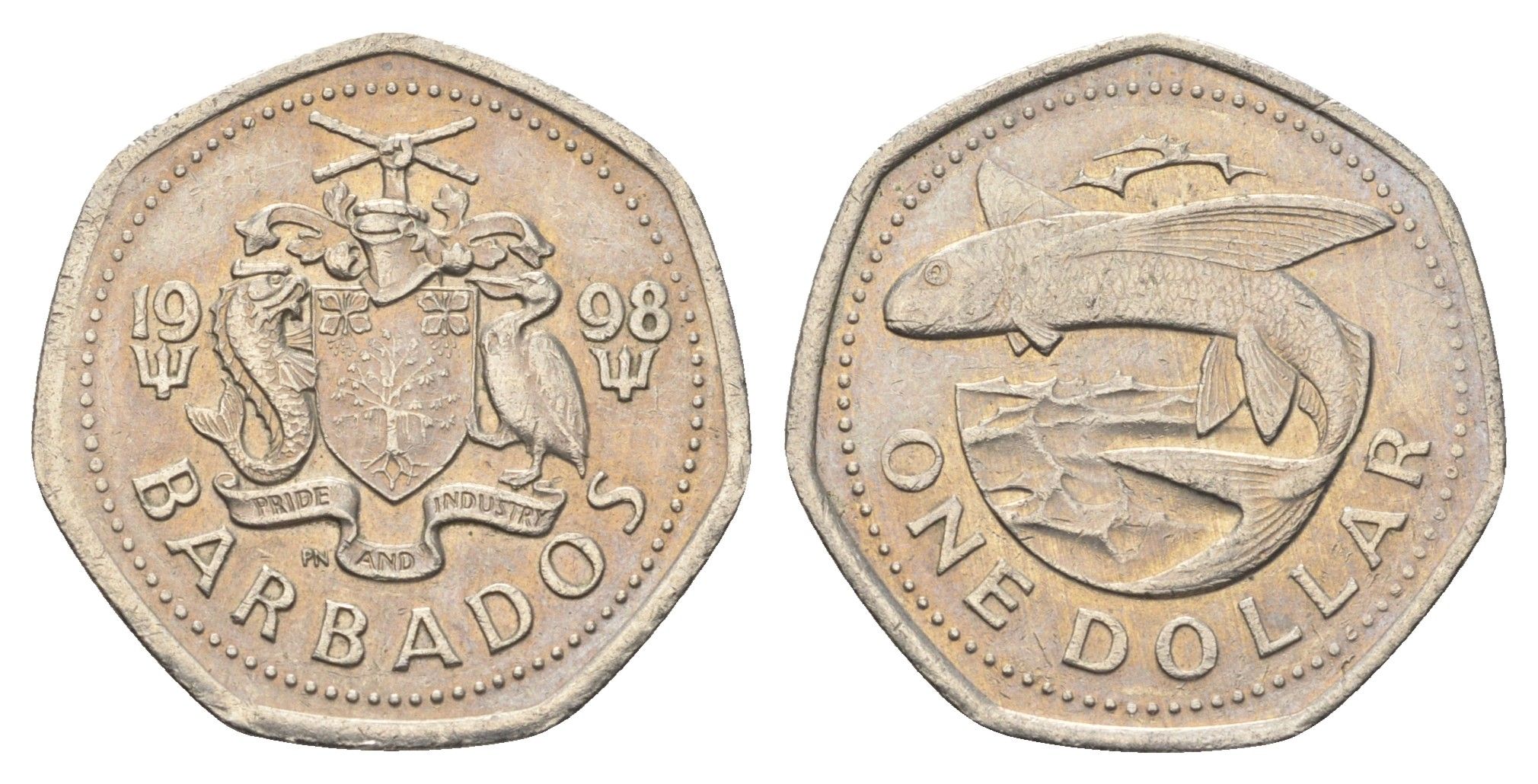 Барбадос 1 доллар 1998 летучая рыба KM 14.2 медно-никель 4663-743
