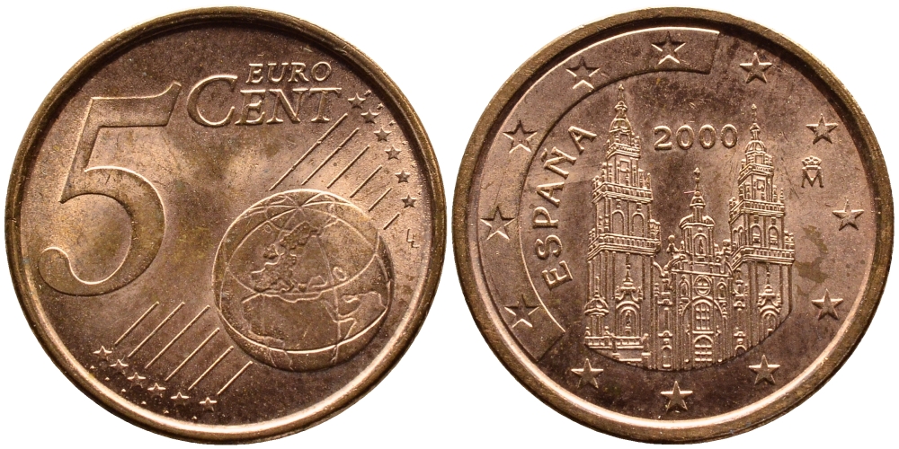 Испания 5 евроцентов 2000 KM 1042 сталь плакированная медью 4391-142