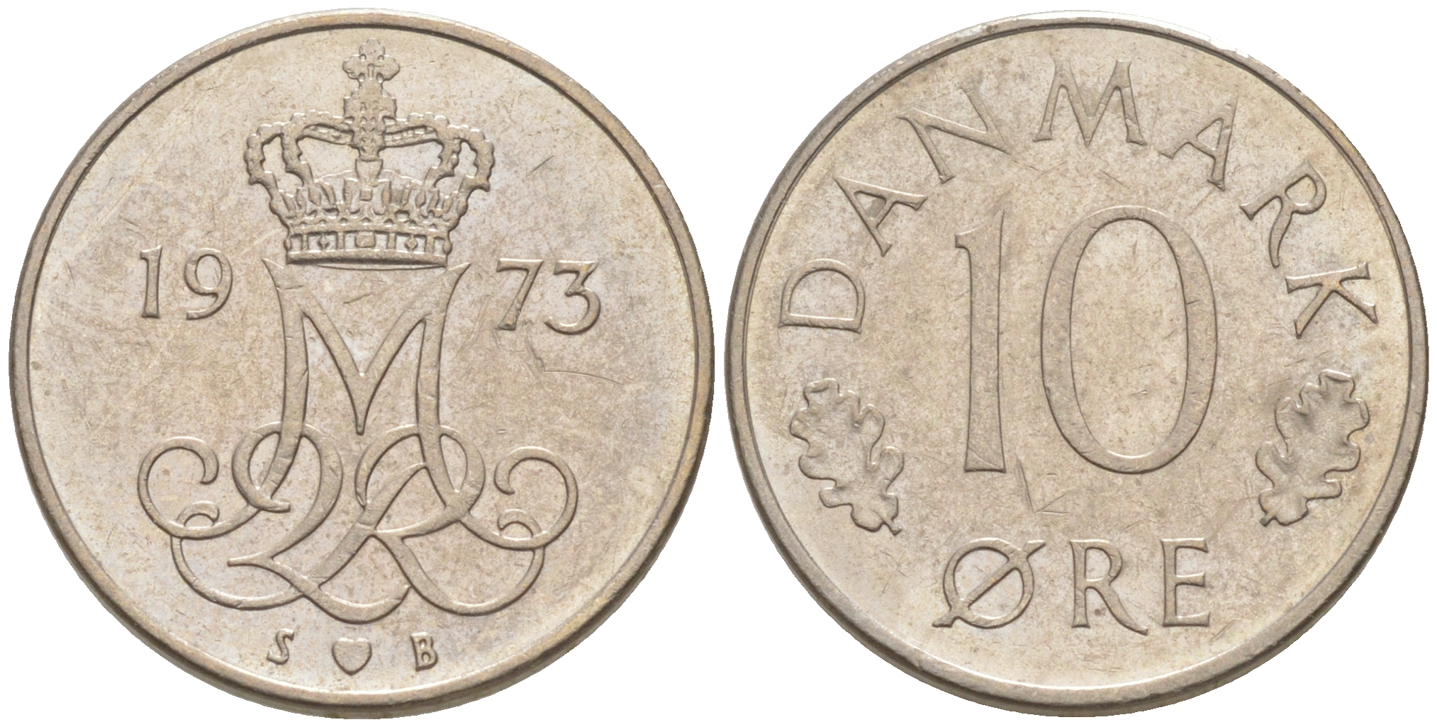 ДАНИЯ 10 ЭРЕ 1973 S; B, МАРГРЕТЕ II (1972-) KM 860.1 медно-никель 187-654
