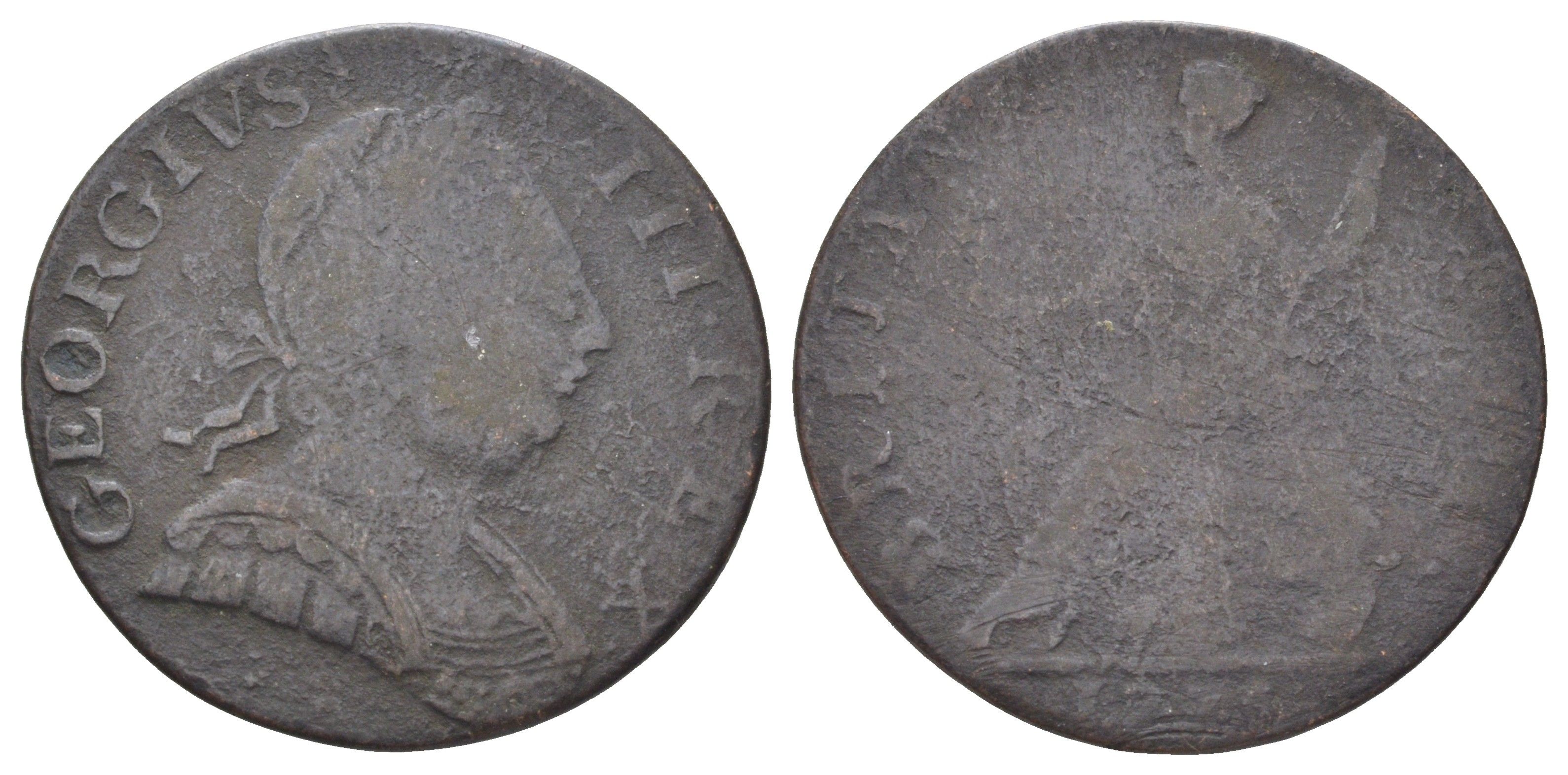 Великобритания 1/2 пенни 1770-1775 Георг III (1760-1820) KM 601, Spink 3774 медь 4707-913