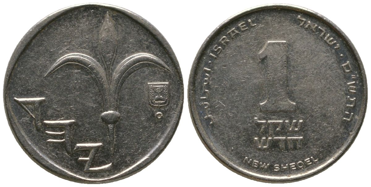 Израиль 1 новый шекель 2000 JE 5760 KM 160a сталь плакированная никелем 4396-663