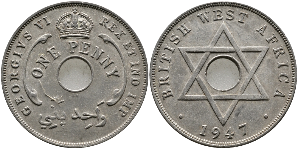Британская Западная Африка 1 пенни 1947 Георг VI (1937-1952) KM 19 медно-никель 1523-621