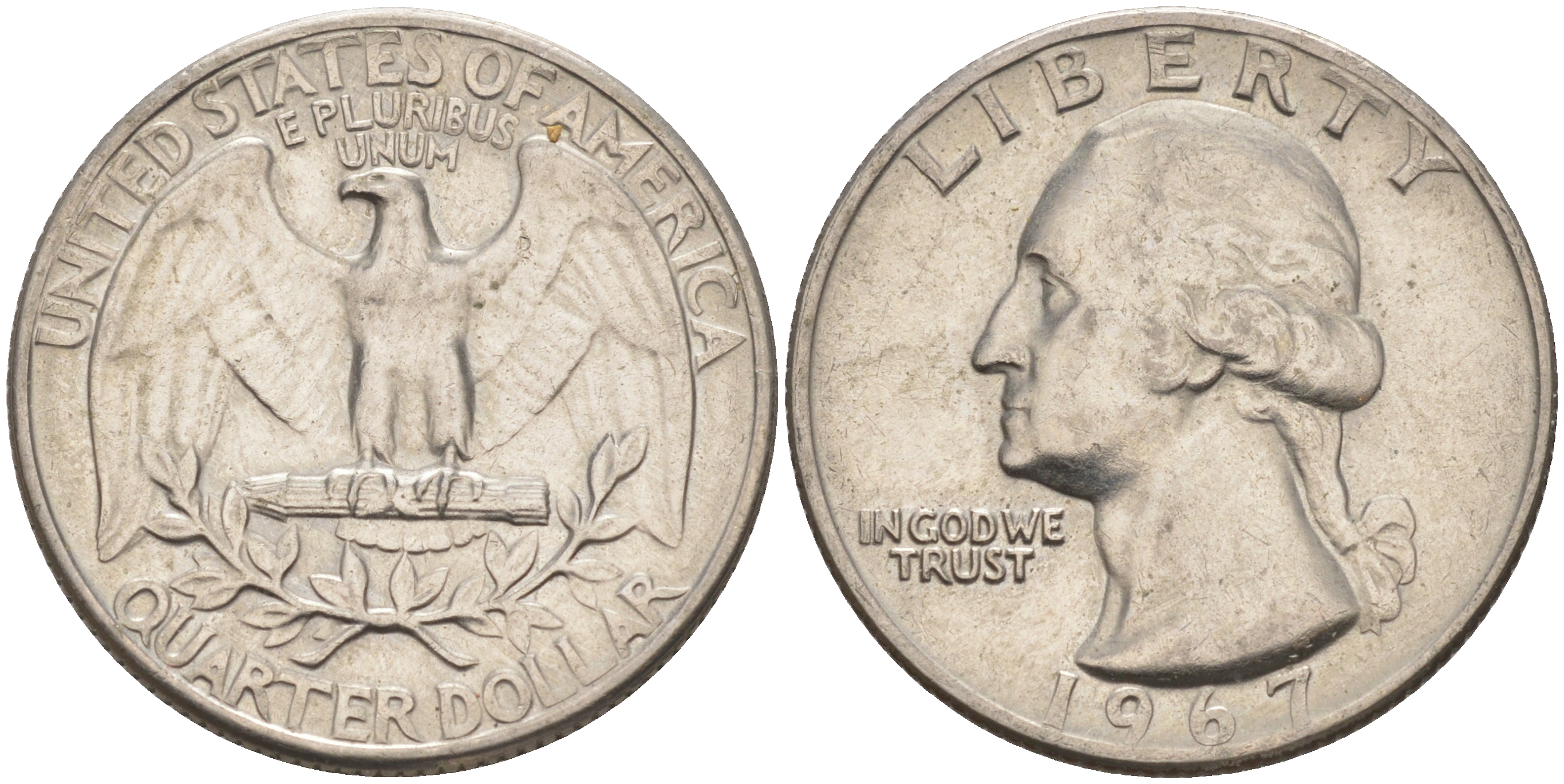 США 25 центов (квотер) 1967 Вашингтон KM 164a медь плакированная медно-никелем 4114-753