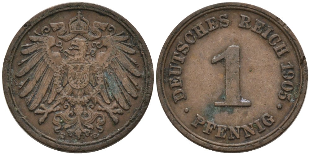 Германия 1 пфенниг 1905 E KM 10, J. 10 медь 4567-1217