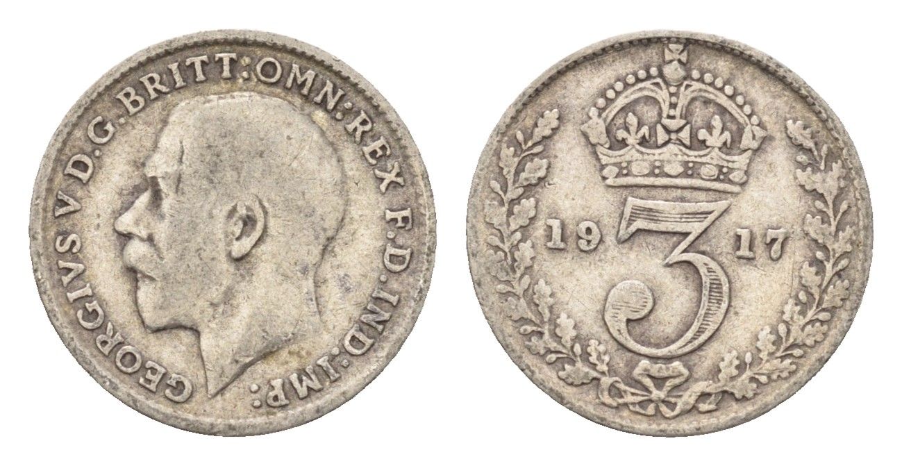 Великобритания 3 пенса 1917 Георг V (1910-1936) KM 813, Spink 4015 серебро 4643-1158