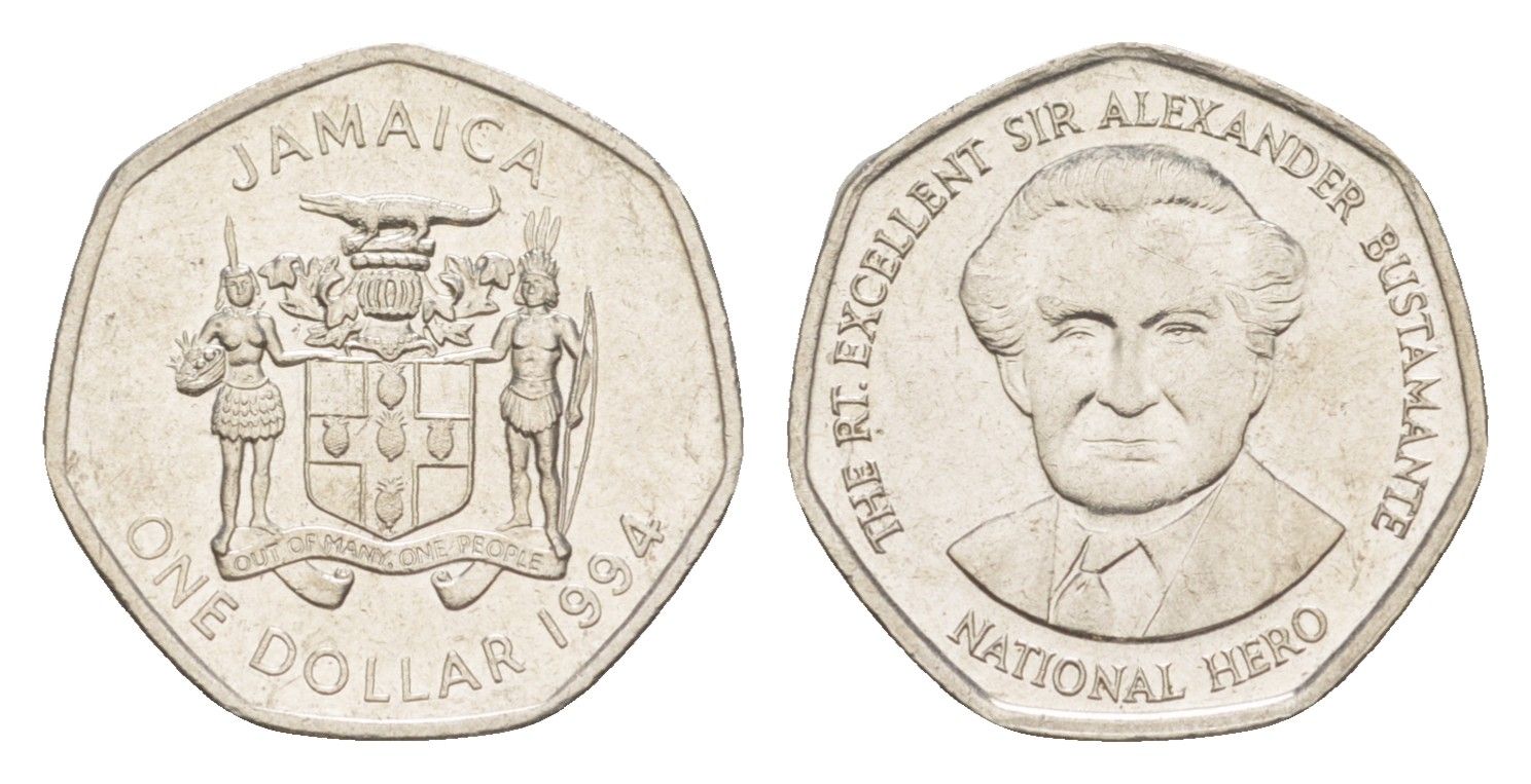 Ямайка 1 доллар 1994 Александр Бустаманте KM 164 сталь плакированная никелем UNC 4651-152