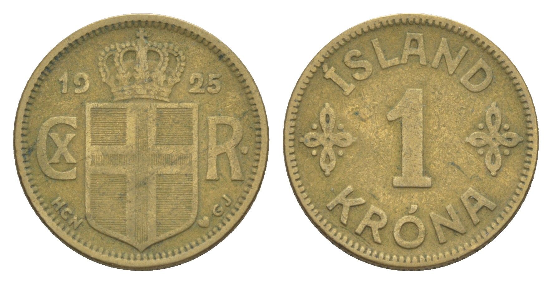 Исландия 1 крона 1925 KM 3 алюминиевая бронза 4646-946