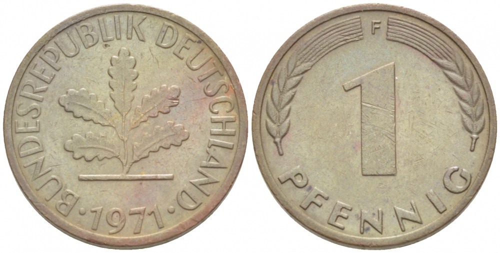 ФРГ 1 ПФЕННИГ 1971 F KM 105, J.380 сталь плакированная медью 3718-217