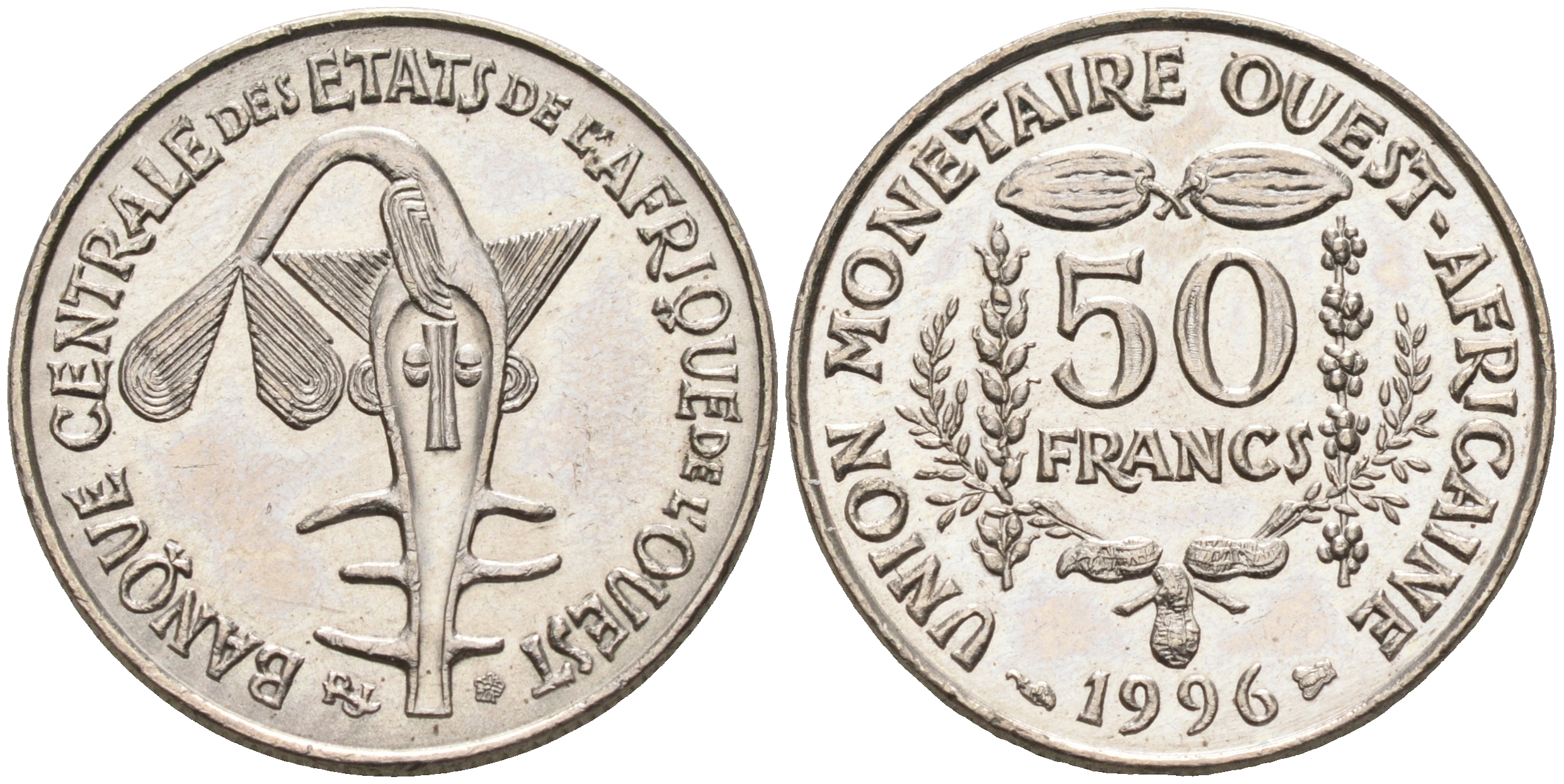 Валютное сообщество стран Западной Африки 50 франков 1996  KM 6 медно-никель  UNC  4595-736