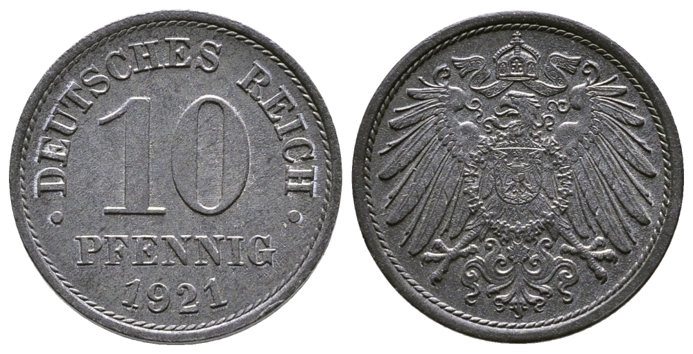 ГЕРМАНИЯ 10 ПФЕННИГОВ 1921 KM 26, J. 299 цинк 4380-232