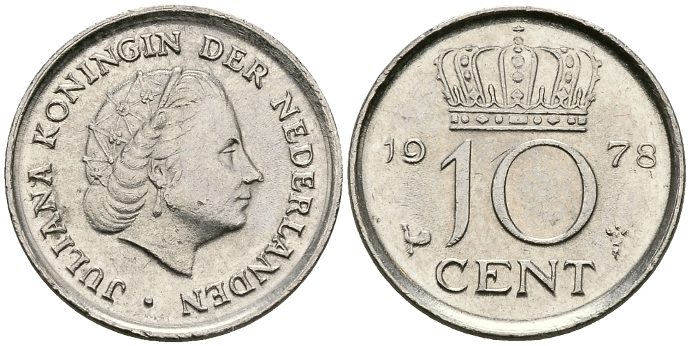 Нидерланды 10 центов 1978 Юлиана (1948-1980) КМ 182 никель 96-459