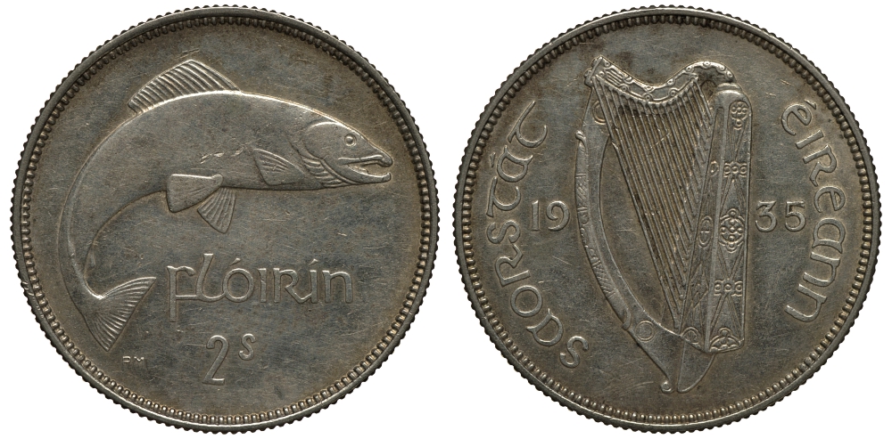 Ирландия 1 флорин 1935 лосось KM 7 серебро 272-1723